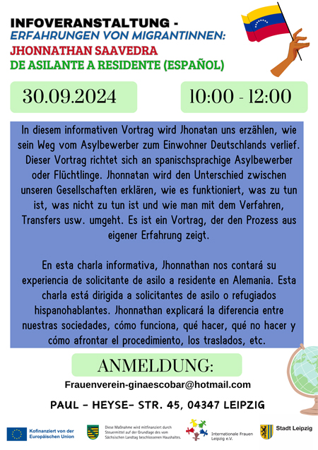 Infoveranstaltung Erfahrungen von MigrantInnen - Jhonnathan Saavedra de asilante a residente (ESPANOL)
