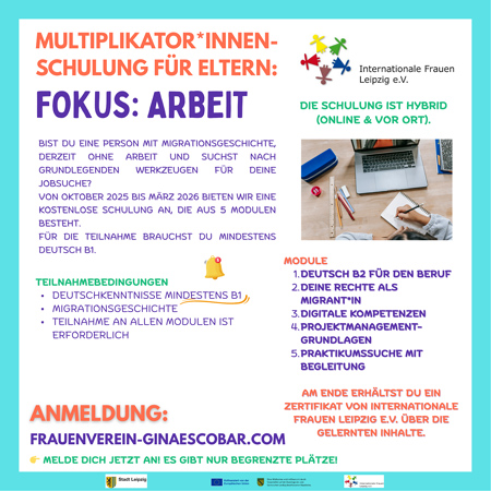 “Multiplikator*innen-Schulung für Eltern” – Fokus Arbeit: Workshops