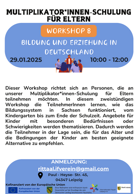 Multiplikator*innen-Schulung für Eltern - Workshop 8 -  Bildung und erziehung in Deutschland