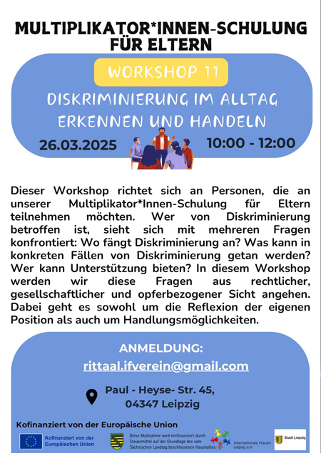 Multiplikator*innen-Schulung für Eltern – Workshop 11: Diskriminierung im Alltag erkennen und handeln