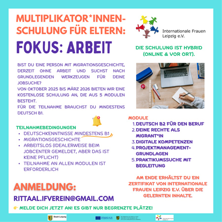 Einladung “Multiplikator*innen-Schulung für Eltern” Fokus Arbeit