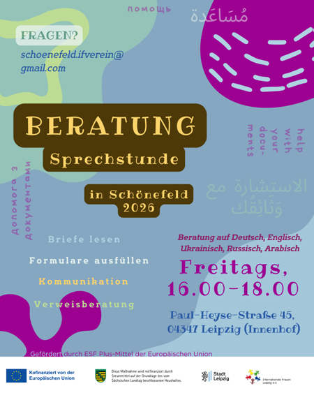 Beratung Sprechstunde in Schönefeld 2026 (Deutsch, Englisch, Ukrainisch, Russisch, Arabisch)