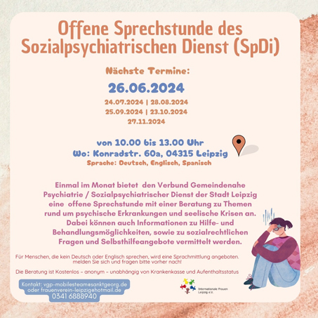Psychosoziale Sprechstunde des Sozialpsychiatrischen Dienstes (SpDi) der Stadt Leipzig