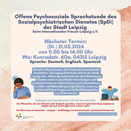 Psychosoziale Sprechstunde des Sozialpsychiatrischen Dienstes (SpDi) der Stadt Leipzig