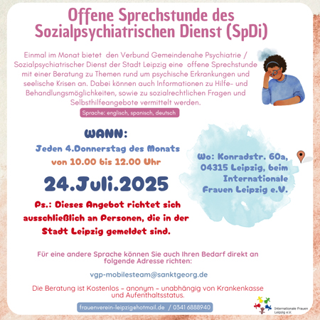 Psychosoziale Sprechstunde des Sozialpsychiatrischen Dienstes (SpDi) der Stadt Leipzig