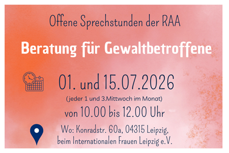 Offene Sprechstunde der Beratung für Gewaltbetroffene der RAA e.V.