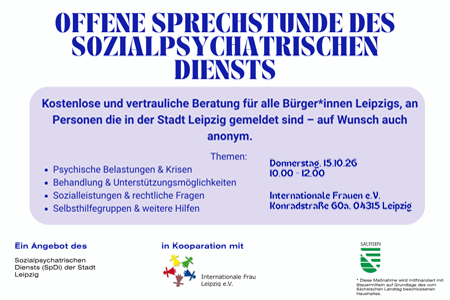 Offene Psychosoziale Sprechstunde des Sozialpsychiatrischen Dienstes (SpDi) der Stadt Leipzig